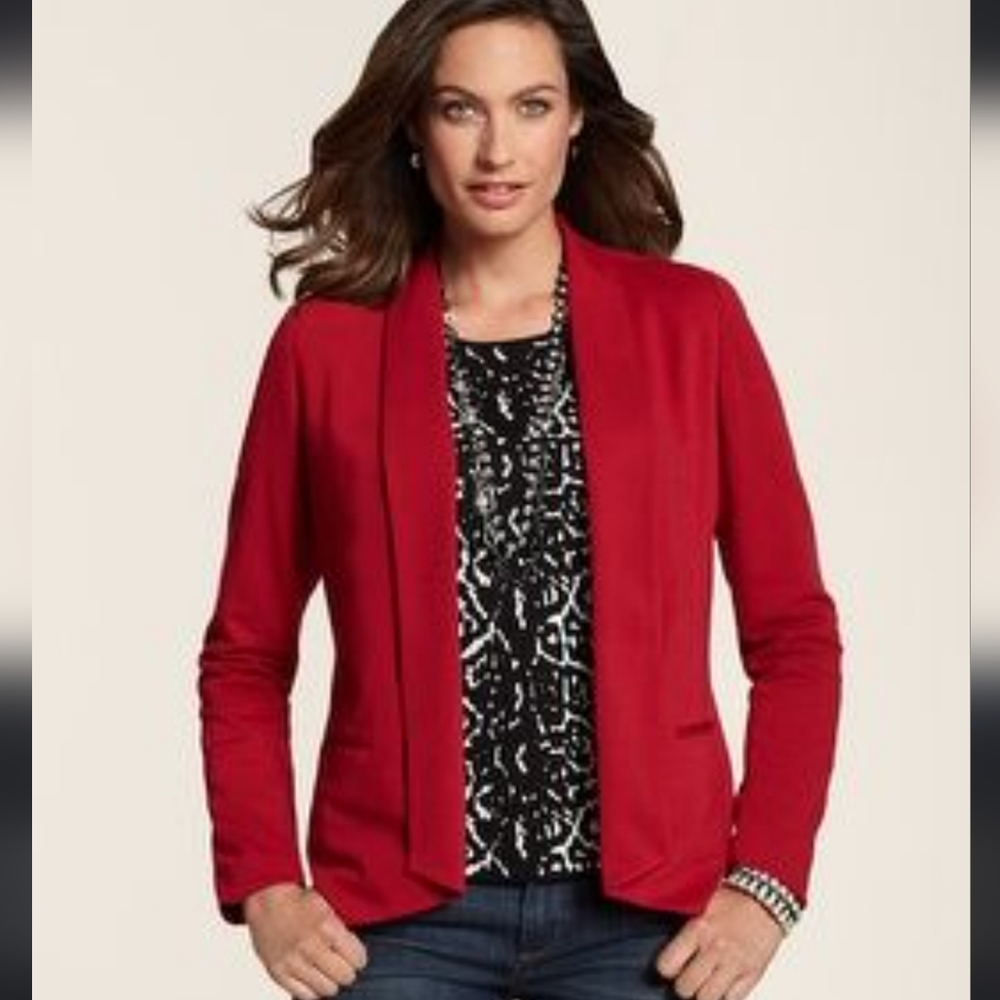 Chico's Ponte Knit Open Drape Front Blazer Jacket in Red Size 3